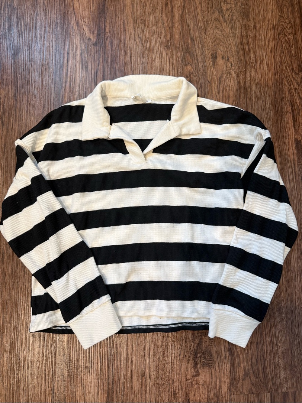 Black and White Striped Collared Pullover